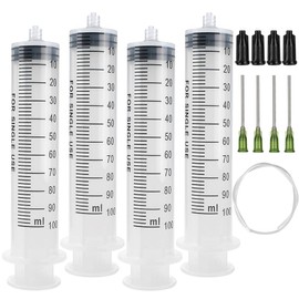 4 Pack 100ml Syringes with 55.1 Inch Tube and Needles 14G 1.5”, Sterile Syringe Individually Packaged for Labs, Liquid Measuring,Oil or Glue Applicator