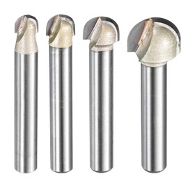HARFINGTON 4 pcs Router Bit Core Box 1/2 Shank 5/16, 3/8, 1/4, 1/2 Inch Cutting Dia Round Nose Router Bit 1 Flutes Tungsten Steel Cove Box Cutter