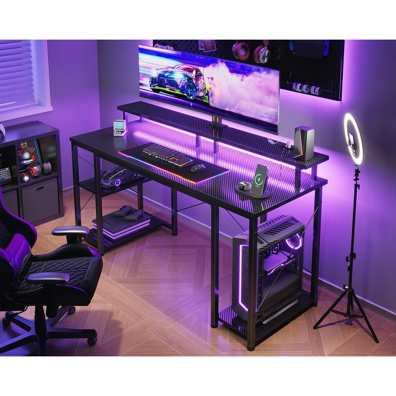 ODK 55 Inches Gaming Desk with LED Lights, Computer Desk
