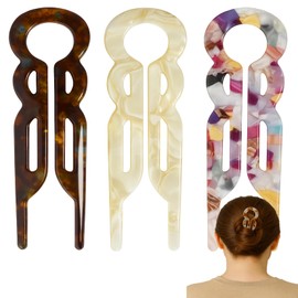 French Hair Pins, 3-Pack Acetate 2-Prong U-Shaped Hair Forks