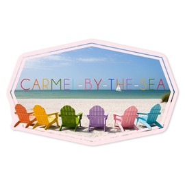 Die Cut Sticker Carmel-by-The-Sea, California, Colorful Beach Chairs, Contour Vinyl Sticker 3 to 6 inches, (Waterproof Decal for Cars, Water Bottles, Laptops, Coolers), Large