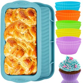 Moldes de Silicona para Hornear Antiadherente, Molde para Hornear Rectangular Fácil de Limpiar y Liberación, Juego con 10 Moldes Cupcakes, Ideal Molde para Panque, Pan, Postres y Pasteles (Azul)