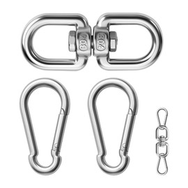 APOMOONS Edelstahl Drehwirbel M8 mit 2 Karabinerhaken Groß, 304 Edelstahl Drehgelenk für Hängesessel Aufhängung Drehwirbel Edelstahl für Hängestuhl, Boxsack, Schwenkgrill, Baumschaukeln, Aerial Silks