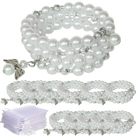 WE 12 Pcs Catholic First Holy Communion Glass Pearl Rosary Bracelet with Gift Bag