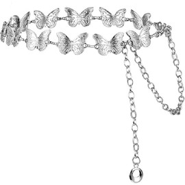 Waist Chain Belts Butterfly Chain Belt Vintage Belt Chain Metal Waist Chain Belt Women Metal Belly Link Adjustable Waist Belt For Jeans And Dress (Silver)