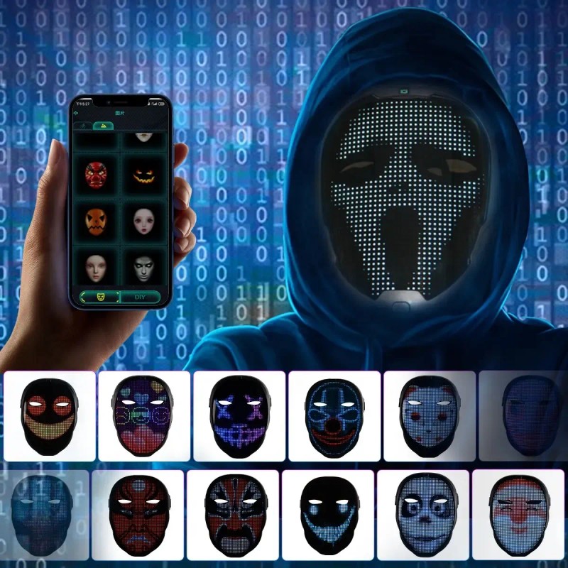 Máscara Led Bluetooth Halloween Cosplay Con Adultos Y Niños