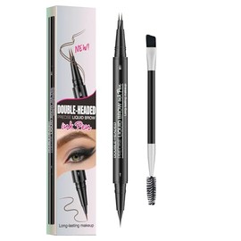 Lápiz de cejas curvado, lápiz de cejas 2 en 1, lápiz de cejas Microblading de doble punta con punta de microhorquilla y cepillo preciso, natural, impermeable, a prueba de manchas y de larga duración