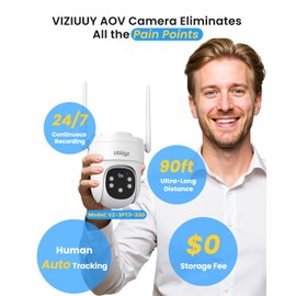 VIZIUUY AOV Security Camera, 24H Continuous Recording Security Cameras Wireless Outdoor, WiFi 6, 2K Solar-Powered Cameras for Home Security with 360° PTZ, Auto Tracking, 32G Local Storage(Included)