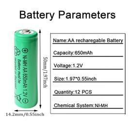 Lombaour 12 Counts AA 650mAh NiMH Rechargeable Batteries,1.2V Double A Battery for Outside Solar Lawn Light