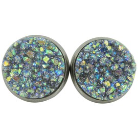 Summerfield Collection Stainless Steel Frost Blue Gray AB Glitter Faux Druzy Stone Stud Earrings (12mm)