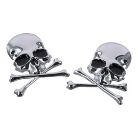 2pcs Skull Cross Bone Emblem Sticker Silver Skull Skeleton Car Emblem Badge 2.9x2.4 inch 3D Logo Metal Badge Sticker Decal Skeleton Car Decoration