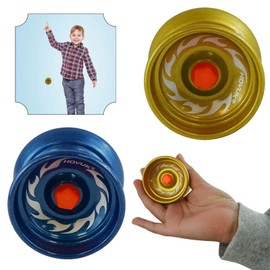 Metal Yoyo for Kids Beginners, Auto Return Bearing Responsive Yo-yo to Play Entertaining Pro String Tricks Professional Yo yo, Stable and Sturdy String, Party Favors Adults (2x Yoyos Blue and Gold)