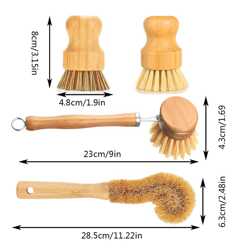 Bamboo Dish Brushes Sets 4 Tools Dish Scrub Brush Dish