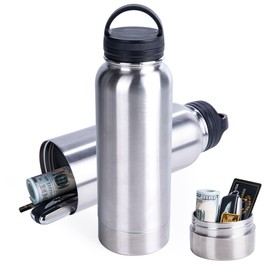 BarGifts 24oz Hidden Safe Water Bottle, Stainless Steel Secret Water Bottle with Hidden Compartment, Bottle Keeps Your Valuables Safe Like Money, Keys, and Jewelry- Silvery