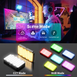 LUXCEO RGB Video Light, Portable LED Camera Light Panel, Dimmable 3000K-6000K CRI95+ Color LED Light with 3000mAh Rechargeable Battery, Pocket LED Photography Lights for Vlogging, Video Conference