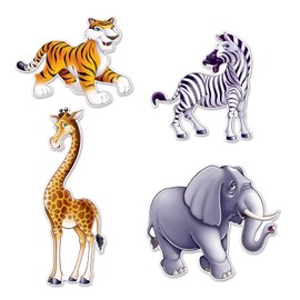 Beistle Assorted Jungle Animal Cutouts-4 Pcs, 15.5" - 25", Multicolored