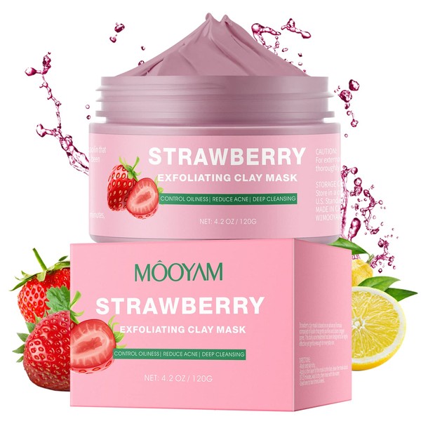 Strawberry Pink Clay Mask, Face Masks Skincare, Deep Pore Cleansing Mask, Hydrating Clay Facial Mask for Blackheads, Shrinking Pores, 120g/4.2 Oz