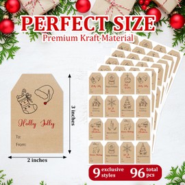 Christmas Gift Tags Stickers, Christmas Gift Labels Stickers, Christmas Gift Tags for Presents, Self-Adhesive Kraft Christmas Labels for Gifts (Simple)
