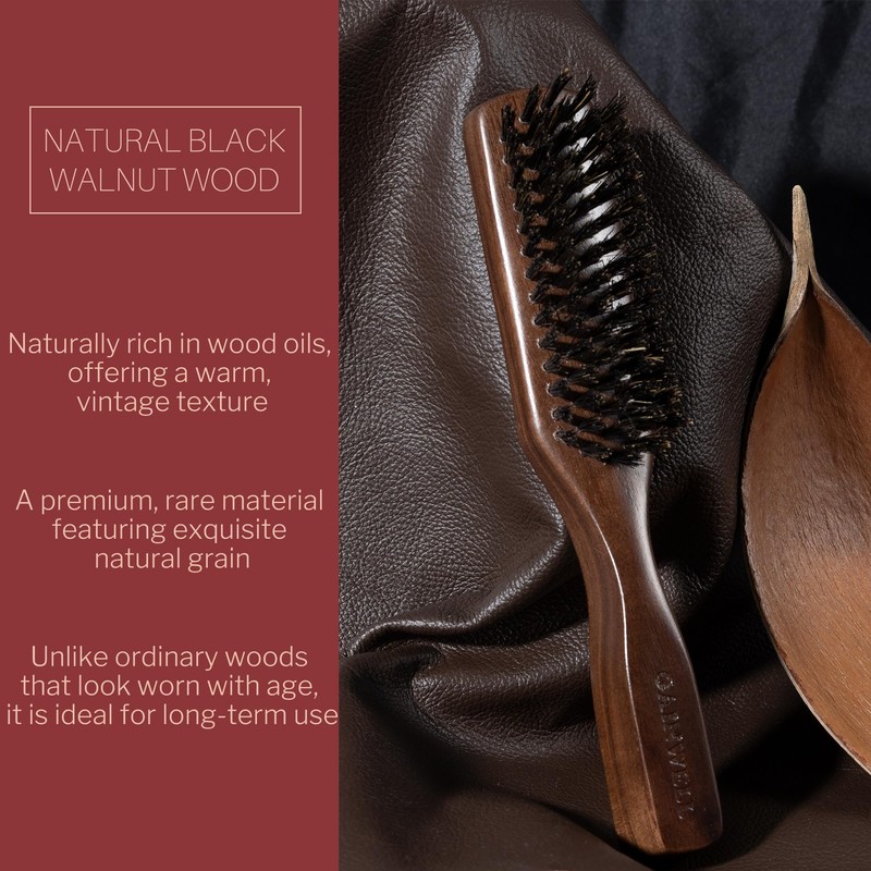 Mens Hair Brush Beard Comb Set, Slick Back Boar Bristle