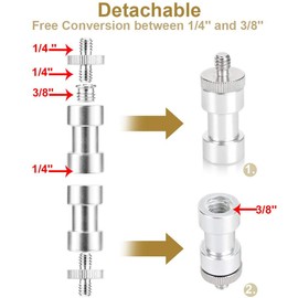 UTEBIT Camera Thread Adapter 1/4 to 3/8 Inch Tripod Screw 1/4 to 1/4 Thread Adapter Silver Metal Spigot Adapter for Camera/Tripod/Monopad/Ball Head/Light Stand