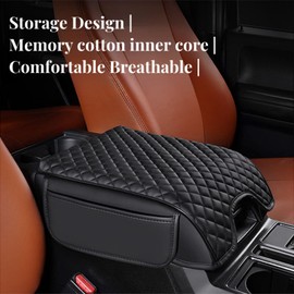 ST SoleMe.Tc Custom Compatible with 2015-2020 Ford F150 Center Console Cover Pad Car Armrest Seat Box Cover Anti-Scratch Protector, Interior Accessories, Double Line Grid with Pocket