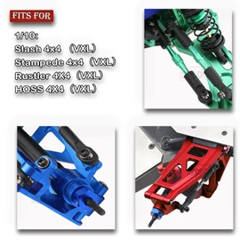 HopsupRC Upgrades Part for 1/10 Rustler/Stampede/Slash VXL 4X4,Big Bore RC Shocks&Steel Drive Shaft CVD&A Arm&Caster Block,Steering Blocks,Rear Stub Axle Carriers&Steering Bellcranks&Hex Hub,Red