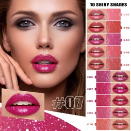 Hyesamyo Purple Red Lipstick For Women Nude Glitter Highly Pigmented Moisturizing Lip stick Hypoallergenic Waterproof Long Lasting Lipsticks Quick Makeup Lightweight Portable # 07
