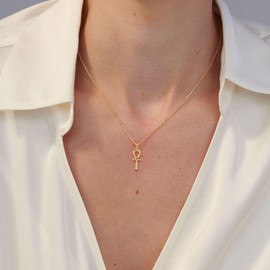 HANLI Cross Necklace for Women, 14k Gold/Silver Plated Dainty Simple Ankh Cross Necklace