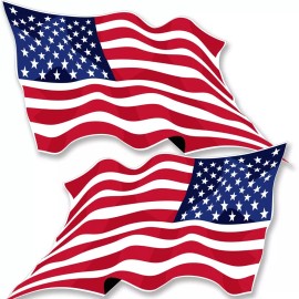 American Vinyl 6x11 inch Set of 2: LARGE Waving American Flag Stickers • Facing L/R (us Mirror)
