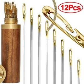 Stainless Steel Blind Sewing Needle (12pcs/set), Side Hole Blind Sewing Needle, Self Threading Needle, Sewing Supplies for Home Use, Men Gifts