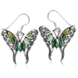 Silvershake Abalone Paua Shell Inlay 925 Sterling Silver Butterfly Dangle Hook Earrings