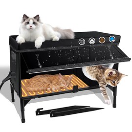 Outdoor Heated Cat House Weatherproof with Heating Pad, Insulated Heated Cat House for Outside, Feral Cat Houses for Outdoor Cats Waterproof Winter, Stray Cat Shelter, Pet House-Black,L
