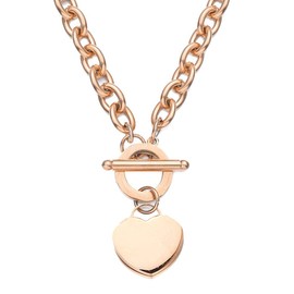 WangGao Elegent Love Stainless Steel Link Chain Blank Heart Charms Necklace for Women Toggle Clasp Closure,Rose Gold
