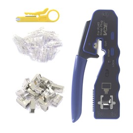 VCE RJ45 Crimp Tool Kit, Pass Through Crimping Tool GJ670BL with 25PCS Cat6 Pass-Thru Shielded RJ45 Connector & Protection Boots