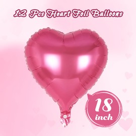 12 Pcs Pink Heart Balloons,18 inch Heart Shape Foil Balloons Love Balloons Valentine Balloons for Birthday Party Wedding Engagement Party Baby Shower Valentine Day Decorations (deep pink)