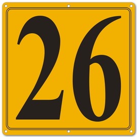 i-CowFun Premium Aluminum Number Signs 26, Metal 12" X 12" Yellow Numbered Signs Outdoor for Parking Lots, Floor, Dock, Court, Aisle, Field, High Visibility, No Fade, Weather-resistant