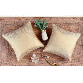 AVKA Studio Floral Throw Pillow Covers - Pack of 2 Brocade Decorative Pillows - Cream and Gold 16x16 Inch - Indian Jacquard Cushion Cover - Cover Only