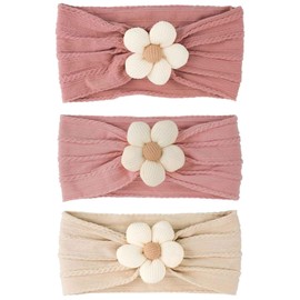 3pcs Baby Flower Headbands, Baby Hair Floral Bows Stretchy Soft Nylon Hairbands Elastic Hair Ties Hair Accessories for Newborn Baby Girls Infant Toddlers Kids Birthdays Photo Props