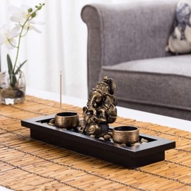 MyGift Ganesh Statue Incense Stick Burner Tray with Candle Holders