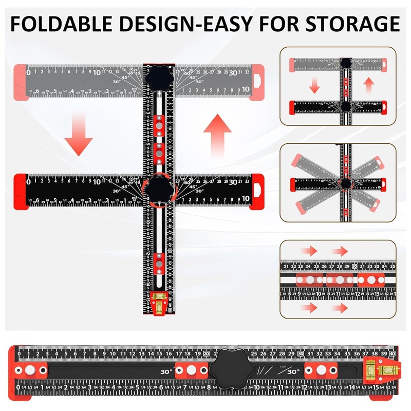 4-in-1 Drilling Positioning Jig, 35cm/14inch Multifunctional T Square Adjustable Angle
