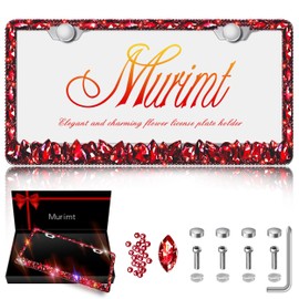 Murimt Bling License Plate Frame 1 Pack Rhinestone Bedazzled License Plate Over | Holder Sparkly Diamond Stainless Steel Frame （CPJ-03-Red 1 Pack）