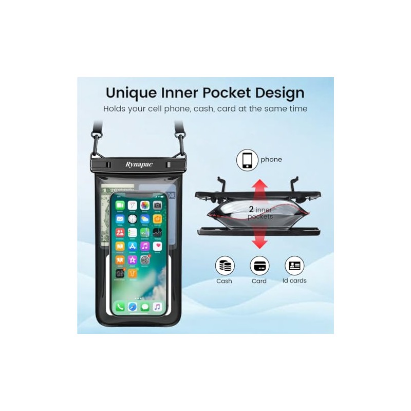 Rynapac Waterproof Phone Pouch - 2 Pack for iPhone &