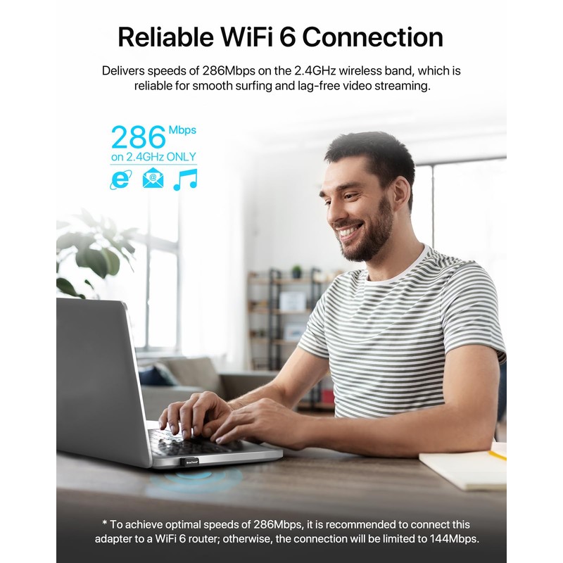 BrosTrend AX300 USB WiFi 6 Linux Compatible WiFi Adapter, 2.4GHz
