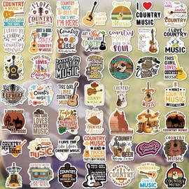 50Pcs Country Music Stickers Pack for Kids, Waterproof Vinyl Country Music Aesthetic Stickers, Western & Cowboy Aesthetic Decals for Laptops, Water Bottles, Phones, and Guitars