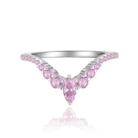 STARCHENIE Wedding Band for Women 925 Sterling Silver Eternity Stackable Rings Pink Tourmaline Marquise & Round Cut CZ V Shape Stacking Engagement Ring Size 7