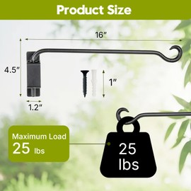 TERVEEX 2 Pack Adjustable Plant Hanger & Bird Feeder Bracket Swivel Wall Mount Hooks for Outdoor Garden and Patio Décor Ideal for Hanging Flower Baskets Black (16 inches)