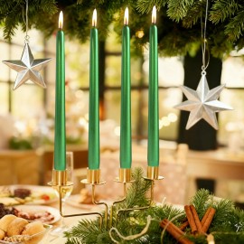 10 Inch Green Metallic Taper Candle 4 Pack Dripless Unscented Candle for Anniversary Romantic Winter Decor Wedding Christmascolor: Green, size: 10inch