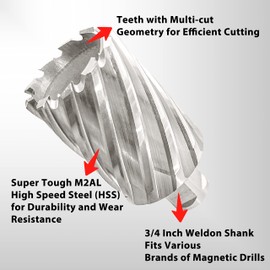 S&F STEAD & FAST Mag Drill Bits 1-3/4" Diameter 2" Cutting Depth, 1Pc, Annular Cutter with Pilot Pin for Magnetic Drill Press