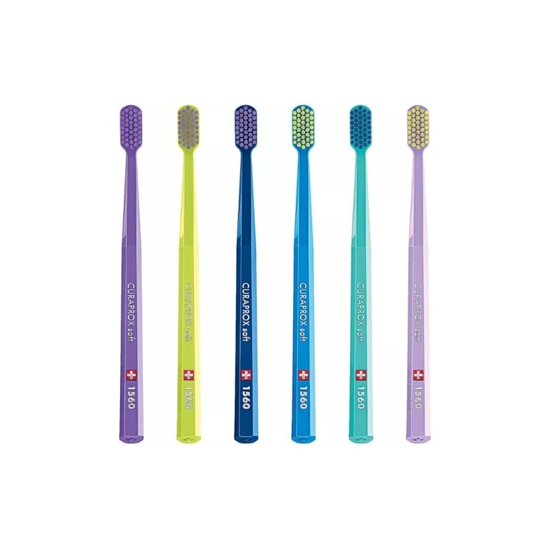 Curaprox 1560 Cepillos de dientes suaves, juego de 6, colores