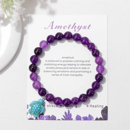 Pingyongchang Sea Turtles Stress Relief Anxiety Yoga Bracelet,Healing Crystal Stone Mantra Bracelets for Women Inspirational Bohemian Natural Beaded Birthday Holiday Beach Gifts-Amethyst